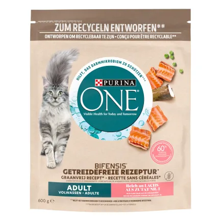 Сухий корм PURINA ONE Grain Free (Грейн Фрі) беззерновий для дорослих котів комплекс Bifensis з лососем 600 г — Фото 1