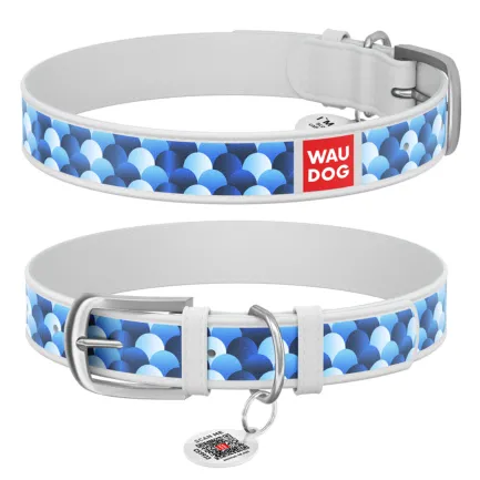 Нашийник WAUDOG Design з малюнком "Луска", преміум шкіра, металева пряжка (ширина 15 мм, довжина 27-36 см) білий