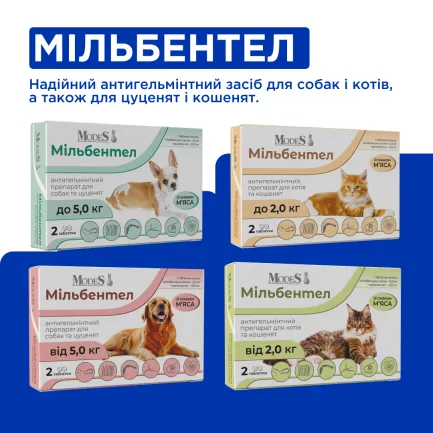 Мільбентел антигельмінтні таблетки для цуценят і собак до 5,0 кг, MODES, ціна за 1 таблетку — Фото 2