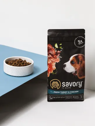 Сухий корм Savory Puppy для цуценят усіх порід, зі свіжою індичкою і куркою, 1 кг — Фото 5