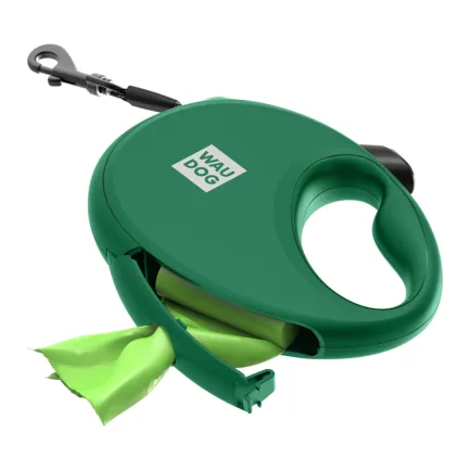Повідець-рулетка для собак WAUDOG R-leash з контейнером для пакетів, світловідбивна стрічка, S, до 12 кг, 3 м, зелений — Фото 6