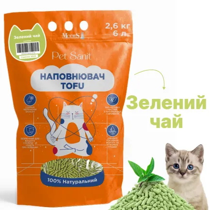Наповнювач Tofu - зелений чай 2,6 кг, 6 л, л, ПетСаніт (PetSanit), MODES — Фото 1