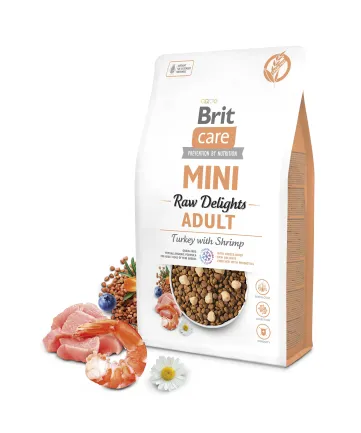 Корм сухий для собак малих порід Brit Care Mini Raw Delights Turkey with Shrimp індичка з креветками 2 кг — Фото 2