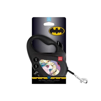 Повідець-рулетка для собак WAUDOG R-leash, малюнок "Харлі Квін", S, до 15 кг, 5 м, світловідбиваюча стрічка чорний — Фото 1
