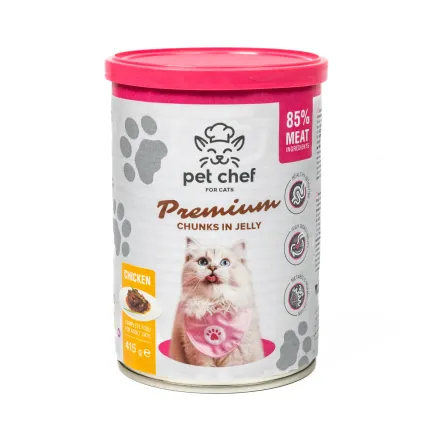 Корм вологий для дорослих котів Pet Chef, шматочки в желе з куркою 415 г