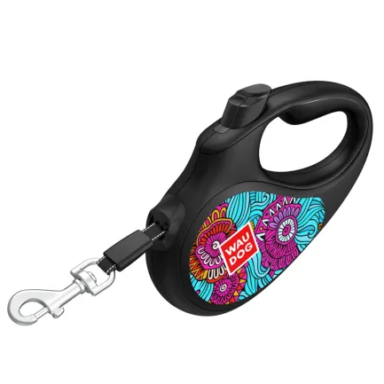 Повідець-рулетка для собак WAUDOG R-leash, малюнок "Літо", L, до 50 кг, 5 м, світловідбиваюча стрічка чорний — Фото 4