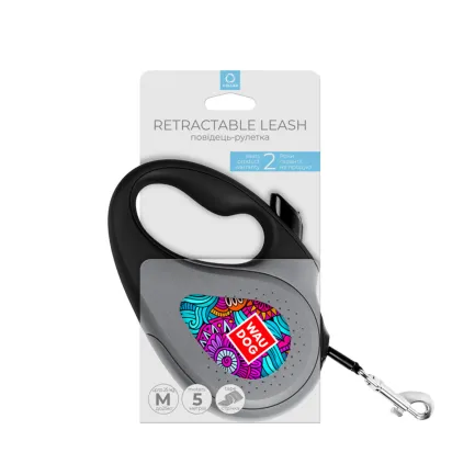 Повідець-рулетка для собак WAUDOG R-leash, малюнок "Літо", M, до 25 кг, 5 м, світловідбиваюча стрічка чорний — Фото 3