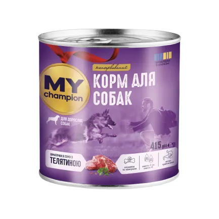 MY chmpion вологий корм для собак шматочки з Телятиною 415г