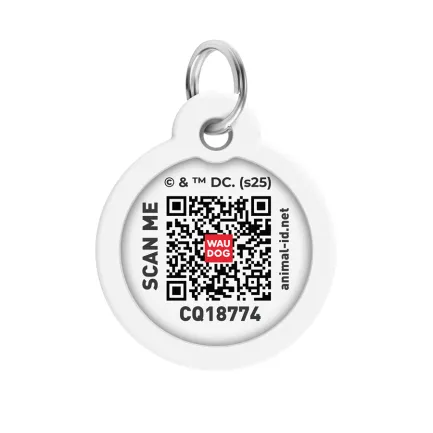 Адресник для собак і котів металевий WAUDOG Smart ID з QR паспортом, малюнок "Флеш лого", коло, Д 30 мм — Фото 2