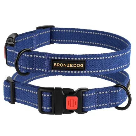Нашийник для собак Bronzedog Сotton рефлекторний х/б брезент синій M