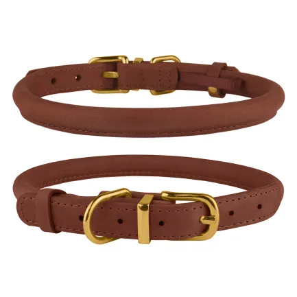 Нашийник для собак круглий шкіряний BronzeDog Crazy Коньячний XS