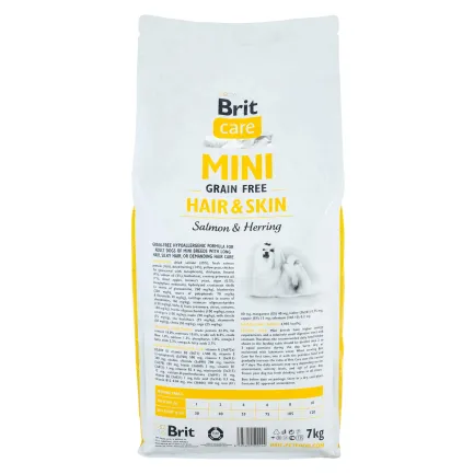 Сухий корм Brit Care GF Mini Hair &amp; Skin для собак мініатюрних порід, для шкіри та шерсті, з лососем та оселедцем, 7 кг — Фото 2