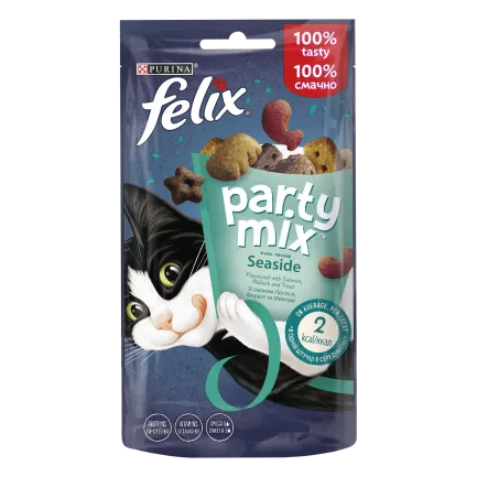 Ласощі FELIX Party Mix Морський Мікс для дорослих котів зі смаком лосося, форелі та минтаю 60 г
