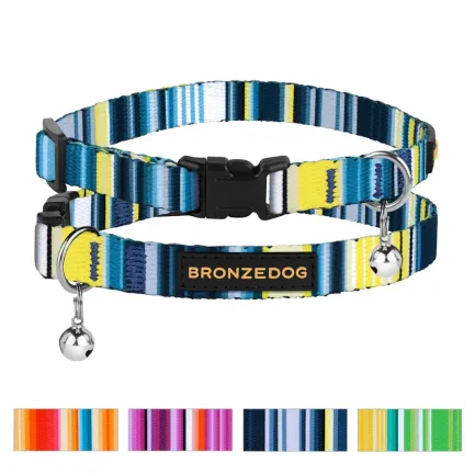 Нашийник для Котів BronzeDog Urban West Нейлоновий з Пластиковою Пряжкою та Дзвіночком Синій XS — Фото 2
