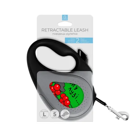 Повідець-рулетка для собак WAUDOG R-leash, малюнок "Калина", L, до 50 кг, 5 м, світловідбиваюча стрічка чорний — Фото 3