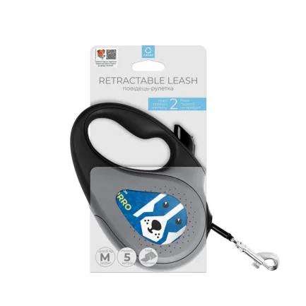 Повідець-рулетка для собак WAUDOG R-leash, малюнок "Патрон", M, до 25 кг, 5 м, світловідбиваюча стрічка — Фото 1