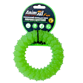 Іграшка AnimAll Fun кільце з шипами для собак, люмінесцентна, 12 см, зелена