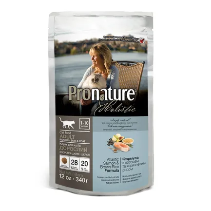 Pronature Holistic Cat Atlantic Salmon&amp;Brown Rice ПРОНАТЮР ХОЛІСТИК АТЛАНТИЧНИЙ ЛОСОСЬ З КОРИЧНЕВИМ РИСОМ сухий холістик корм для котів 0,34 кг