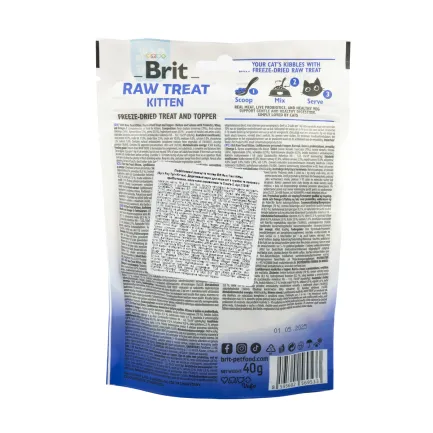 Ласощі для кошенят Brit Raw Treat Kitten Freeze-dried з куркою і лососем, 40 г — Фото 1