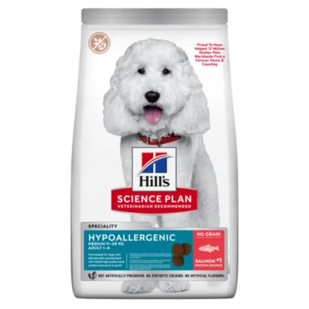 Hill’s Science Plan Adult Hypoallergenic Medium Сухий беззерновий корм для дорослих собак середніх порід із чутливістю до певних компонентів їжі, з лососем, 2,5 кг
