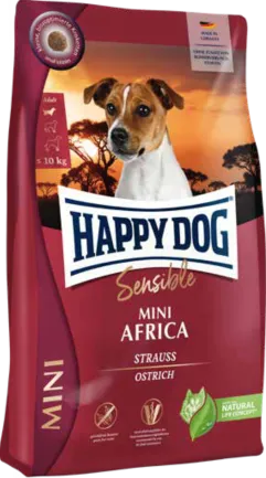 Сухий корм Happy Dog Mini Africa для собак дрібних порід вагою до 10 кг при алергіях та харчовій непереносимості зі страусом та картопляними пластівцями, 4 кг