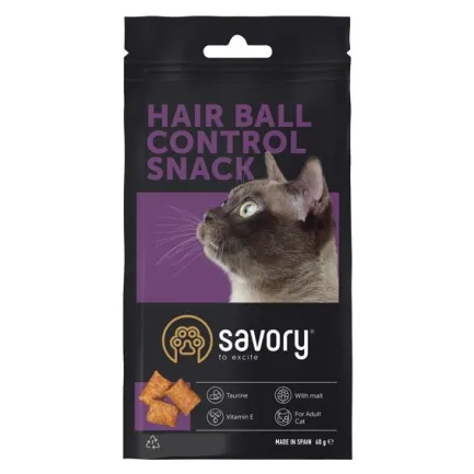Хрумкі ласощі Savory Snack Подушечки для заохочення котів, контроль шерстяних кульок, 60 г — Фото 3