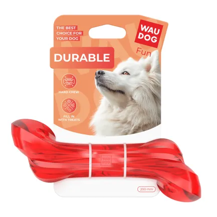 Іграшка для собак WAUDOG Fun Durable Кістка, термопластична гума, 200 мм, червоний — Фото 1