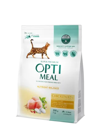 OPTIMEAL™. Повнораціонний сухий корм для дорослих котів - курка, 0,2 кг
