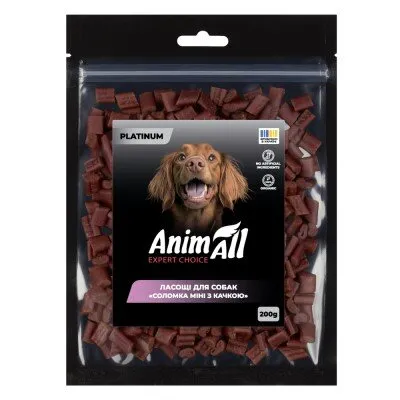 Ласощі для собак AnimAll Platinum Соломка міні з качкою, 200 г