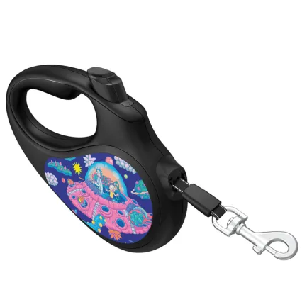 Повідець-рулетка для собак WAUDOG R-leash, малюнок "Рік та Морті 1", L, до 50 кг, 5 м, світловідбиваюча стрічка чорний — Фото 2