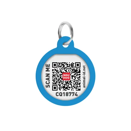Адресник для собак і котів металевий WAUDOG Smart ID з QR паспортом, малюнок "Градієнт блакитний", коло, Д 25 мм — Фото 1