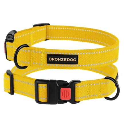 Нашийник для собак Bronzedog Сotton рефлекторний б/б брезент жовтий XL