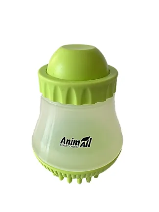 Масажна щітка AnimAll Groom для собак та котів, з дозатором, блакитна