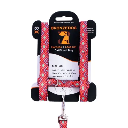 Шлея з повідцем для Котів та Дрібних Собак BronzeDog Urban Гуцульська Червона 2XS — Фото 1
