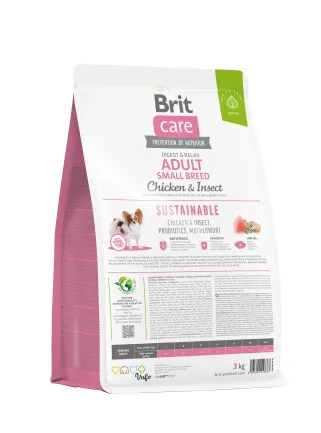 Сухий корм Brit Care Dog Sustainable Adult Small Breed для собак малих порід, з куркою та комахами, 3 кг — Фото 2
