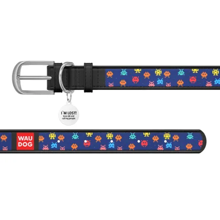 Нашийник WAUDOG Design з малюнком "Пікселі", преміум шкіра, металева пряжка (ширина 15 мм, довжина 27-36 см) чорний — Фото 2