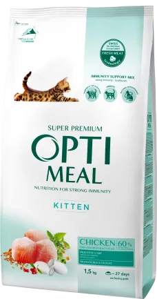 OPTIMEAL™. Повнораціонний сухий корм для кошенят - курка, 1,5 кг