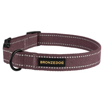 Нашийник для собак Bronzedog Сotton рефлекторний бавовняний брезент з металевою пряжкою черрі L — Фото 1
