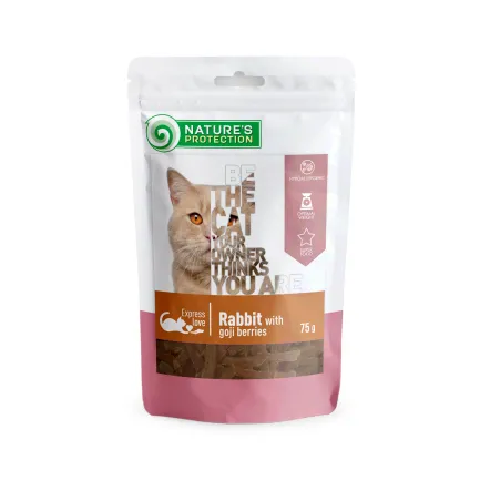 Ласощі для котів, снеки з кролика з ягодами годжі, Nature's Protection snack for cats with rabbit and goji berries, 75г