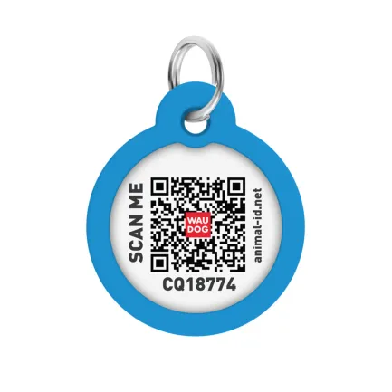 Адресник для собак і котів металевий WAUDOG Smart ID з QR паспортом, малюнок "Градієнт блакитний", коло, Д 30 мм — Фото 1