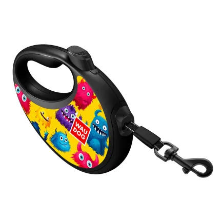 Повідець-рулетка для собак WAUDOG R-leash з контейнером для пакетів, малюнок "Мохнаті монстри", світловідбивна стрічка, S, до 12 кг, 3 м — Фото 4