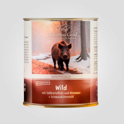 Hubertus Gold Winterjagd 2025 Wild Консерви для собак. Дичина з бататом, каштанами та олією чорного кмину 800 г