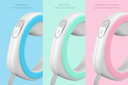 Повідець-рулетка для собак WAUDOG R-leash, кругла, XS-M, до 40 кг, 2,9 м, світловідбиваюча стрічка блакитний — Фото 5