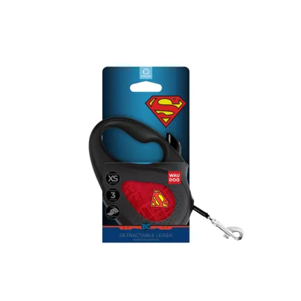Повідець-рулетка для собак WAUDOG R-leash, малюнок "Супермен Лого червоний", XS, до 12 кг, 3 м, світловідбиваюча стрічка чорний — Фото 1