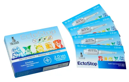 ЕктоСтоп (EctoStop) протипаразитарні краплі для собак 10-30кг, 2мл, MODES (від бліх, від кліщів, від гельмінтів)