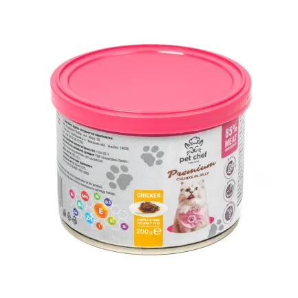 Корм вологий для дорослих котів Pet Chef, шматочки в желе з куркою 200 г — Фото 2