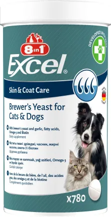 Вітаміни 8in1 Excel Brewers Yeast для собак та котів, пивні дріжджі з часником, для шкіри та шерсті, 780 шт