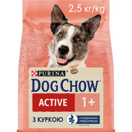 Сухий корм DOG CHOW Active Adult 1+ для дорослих собак з підвищеною активністю з куркою 2,5 кг