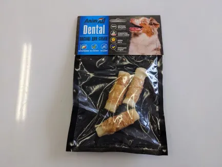 Ласощі AnimAll Dental трубочка рулетик з м'ясом курки, 7-8 см, для собак, 3 шт,