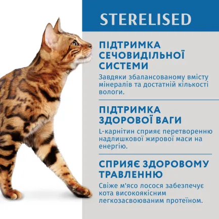OPTIMEAL ™. Конс. корм для стерил кішок та кастрованих котів з лососем та чорницею в желе 0,085 кг — Фото 2